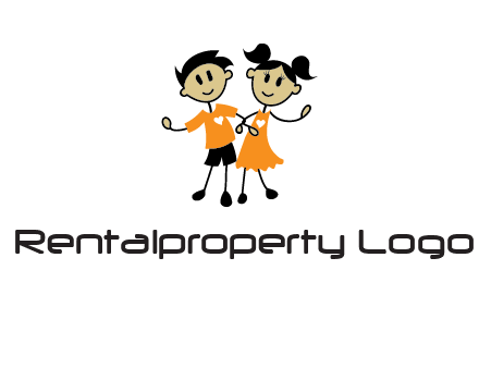 cartoon girl boy holding hands education logo