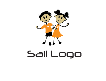 cartoon girl boy holding hands education logo