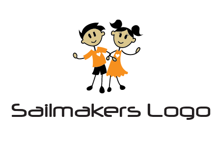 cartoon girl boy holding hands education logo