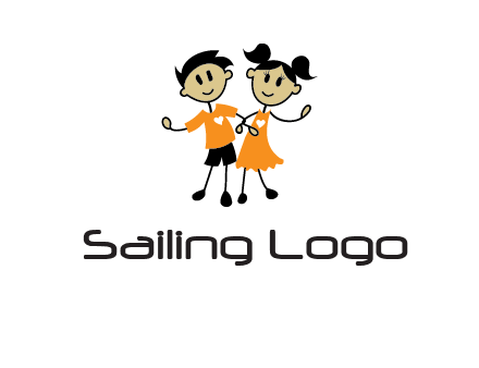 cartoon girl boy holding hands education logo