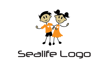 cartoon girl boy holding hands education logo