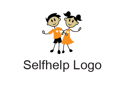 cartoon girl boy holding hands education logo