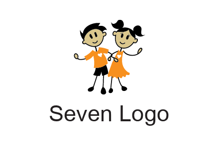 cartoon girl boy holding hands education logo
