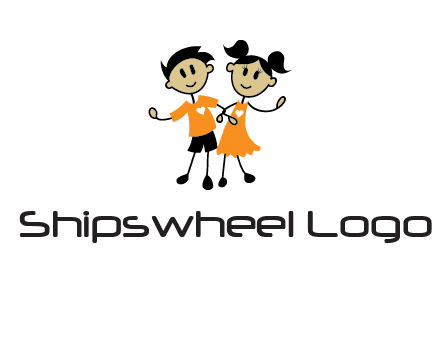cartoon girl boy holding hands education logo
