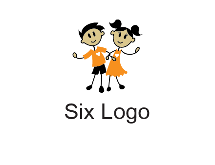 cartoon girl boy holding hands education logo