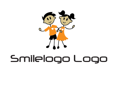 cartoon girl boy holding hands education logo
