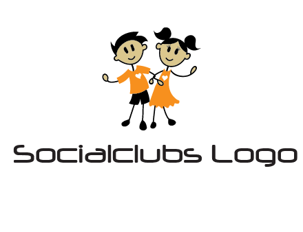 cartoon girl boy holding hands education logo