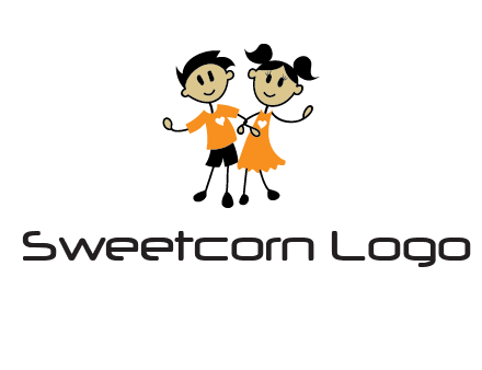 cartoon girl boy holding hands education logo
