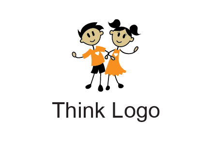cartoon girl boy holding hands education logo