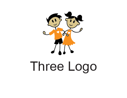 cartoon girl boy holding hands education logo