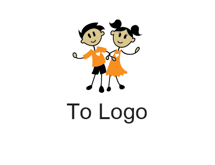 cartoon girl boy holding hands education logo