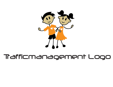 cartoon girl boy holding hands education logo