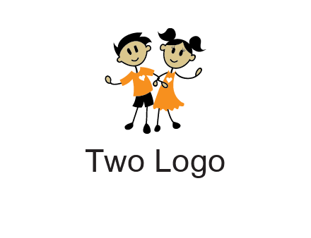cartoon girl boy holding hands education logo