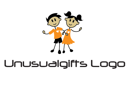 cartoon girl boy holding hands education logo