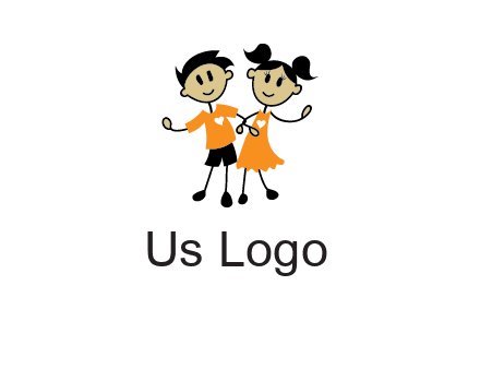 cartoon girl boy holding hands education logo