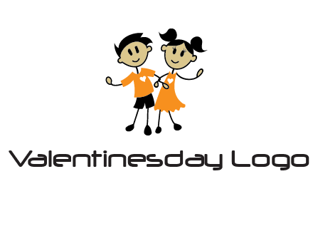 cartoon girl boy holding hands education logo