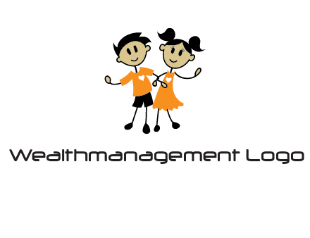 cartoon girl boy holding hands education logo