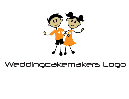 cartoon girl boy holding hands education logo