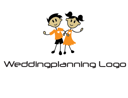 cartoon girl boy holding hands education logo