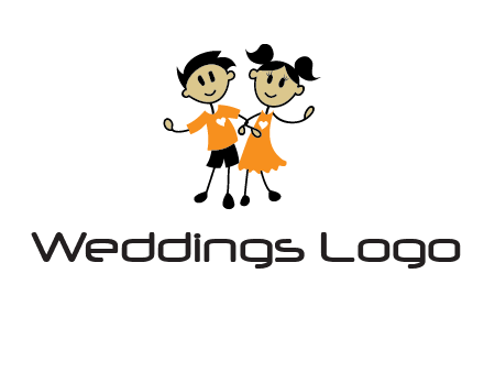cartoon girl boy holding hands education logo