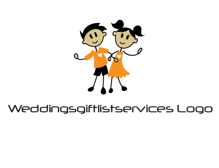 cartoon girl boy holding hands education logo