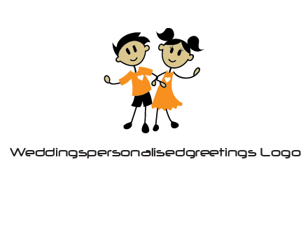 cartoon girl boy holding hands education logo
