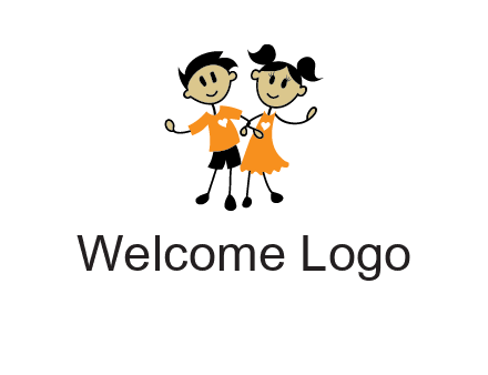 cartoon girl boy holding hands education logo