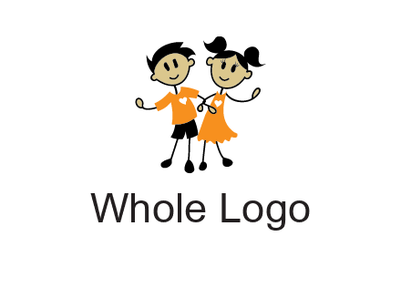 cartoon girl boy holding hands education logo