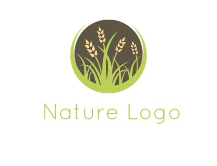 wheat stalks and grass in circle agriculture logo