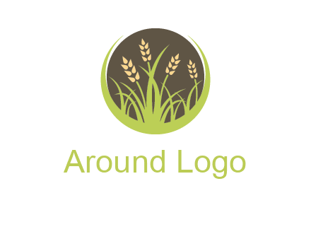 wheat stalks and grass in circle agriculture logo