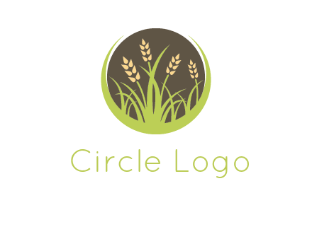 wheat stalks and grass in circle agriculture logo