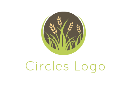 wheat stalks and grass in circle agriculture logo