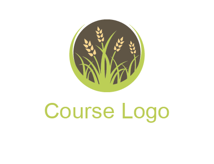 wheat stalks and grass in circle agriculture logo