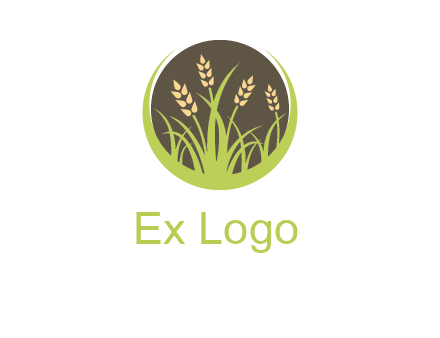wheat stalks and grass in circle agriculture logo