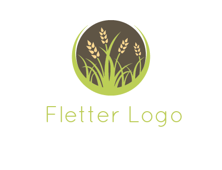 wheat stalks and grass in circle agriculture logo