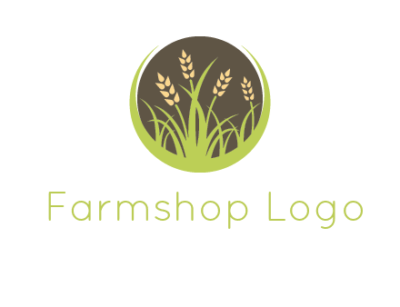 wheat stalks and grass in circle agriculture logo