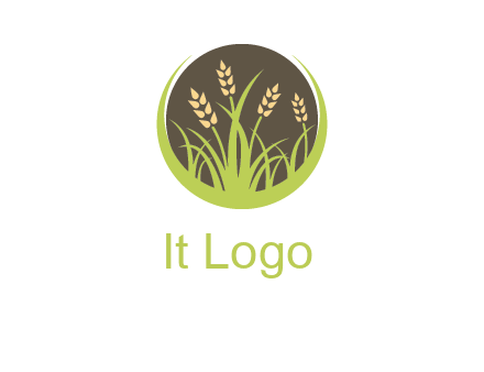 wheat stalks and grass in circle agriculture logo