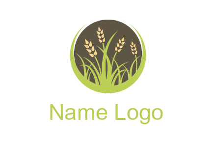 wheat stalks and grass in circle agriculture logo