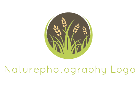 wheat stalks and grass in circle agriculture logo
