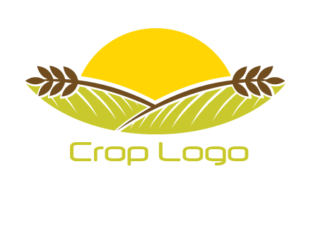 sunset over wheat stalks and farm logo