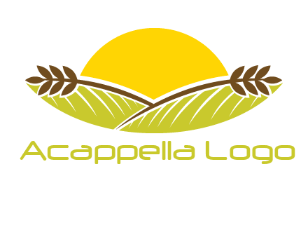 sunset over wheat stalks and farm logo