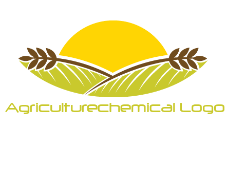 sunset over wheat stalks and farm logo