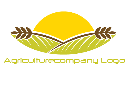 sunset over wheat stalks and farm logo