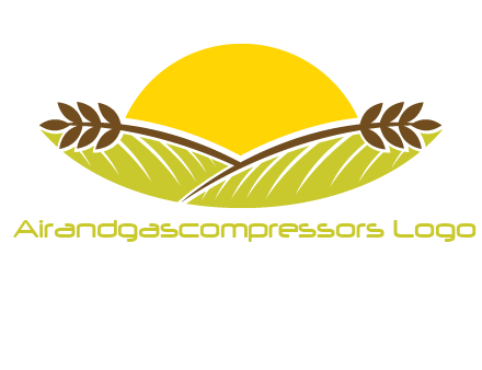 sunset over wheat stalks and farm logo