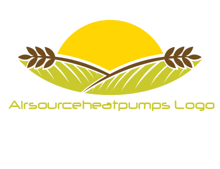 sunset over wheat stalks and farm logo