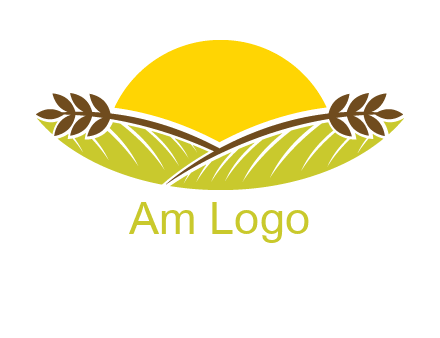 sunset over wheat stalks and farm logo
