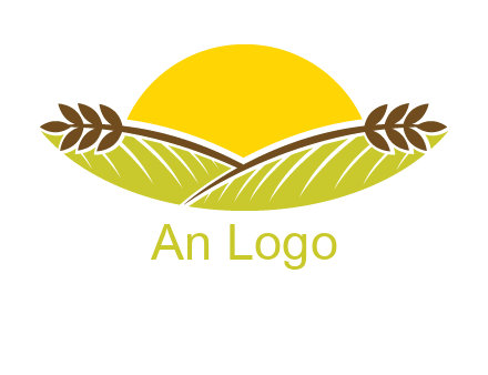 sunset over wheat stalks and farm logo