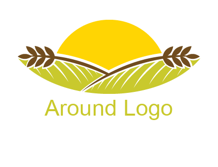 sunset over wheat stalks and farm logo