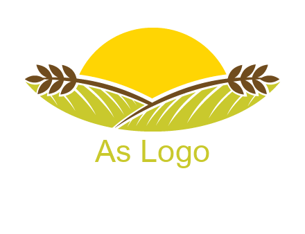 sunset over wheat stalks and farm logo