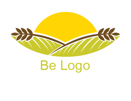 sunset over wheat stalks and farm logo